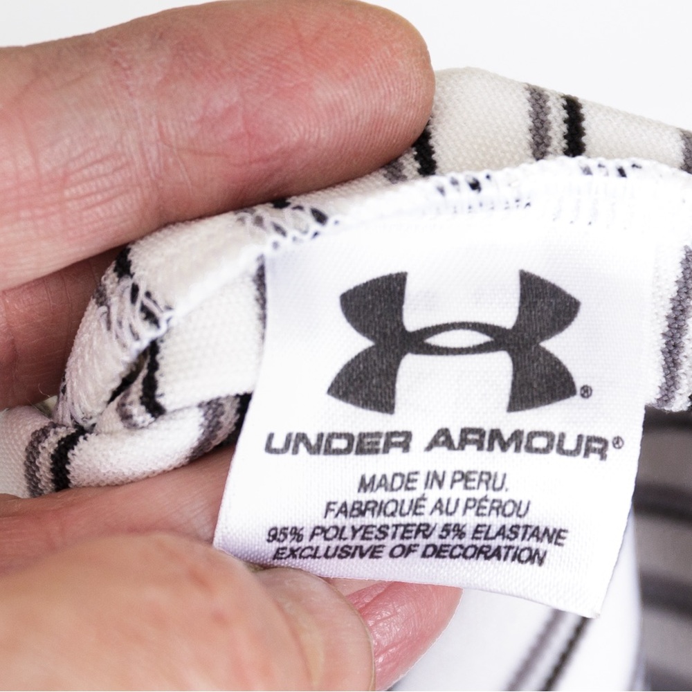 Under Armour heat gear loose fit polo style stripe shirt white, gray, & black XL - Picture 12 of 12